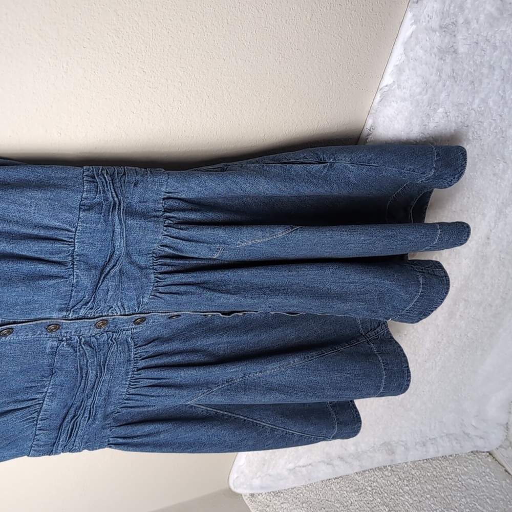 Free People Chester Dress Womens Large Stretch Denim Flutter Sleeve Sparkle 8 - Picture 6 of 15